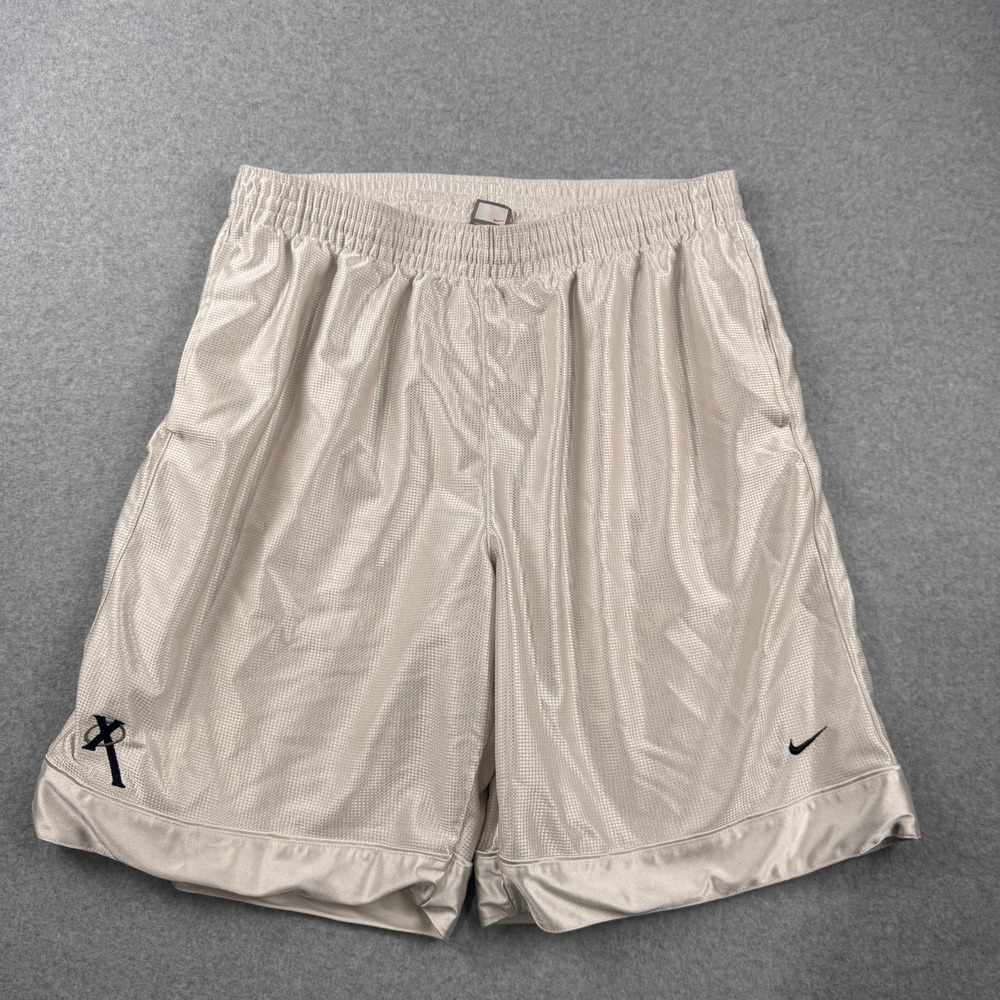 Nike Basketball Shorts Mens XL White Mesh Dazzle Satin Athletic Swoosh Logo